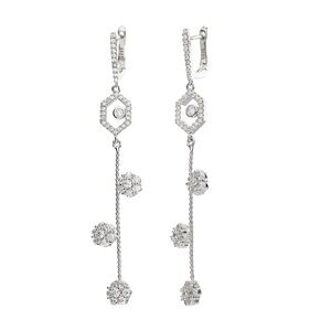 Sterling Silver Flower Drop & Dangle Earrings with CZ
